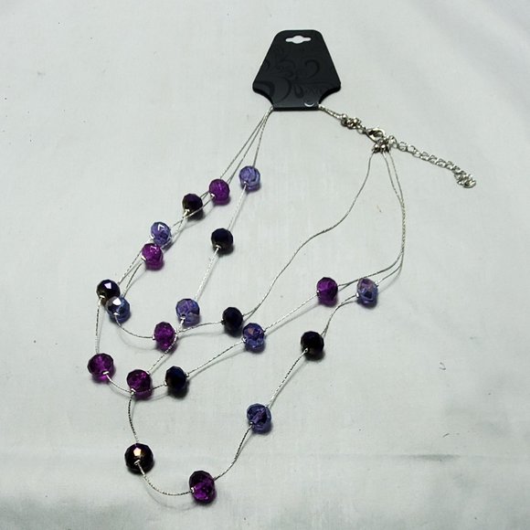 Amethyst color crystal multi layer graduated necklace with silver chain - Picture 5 of 7